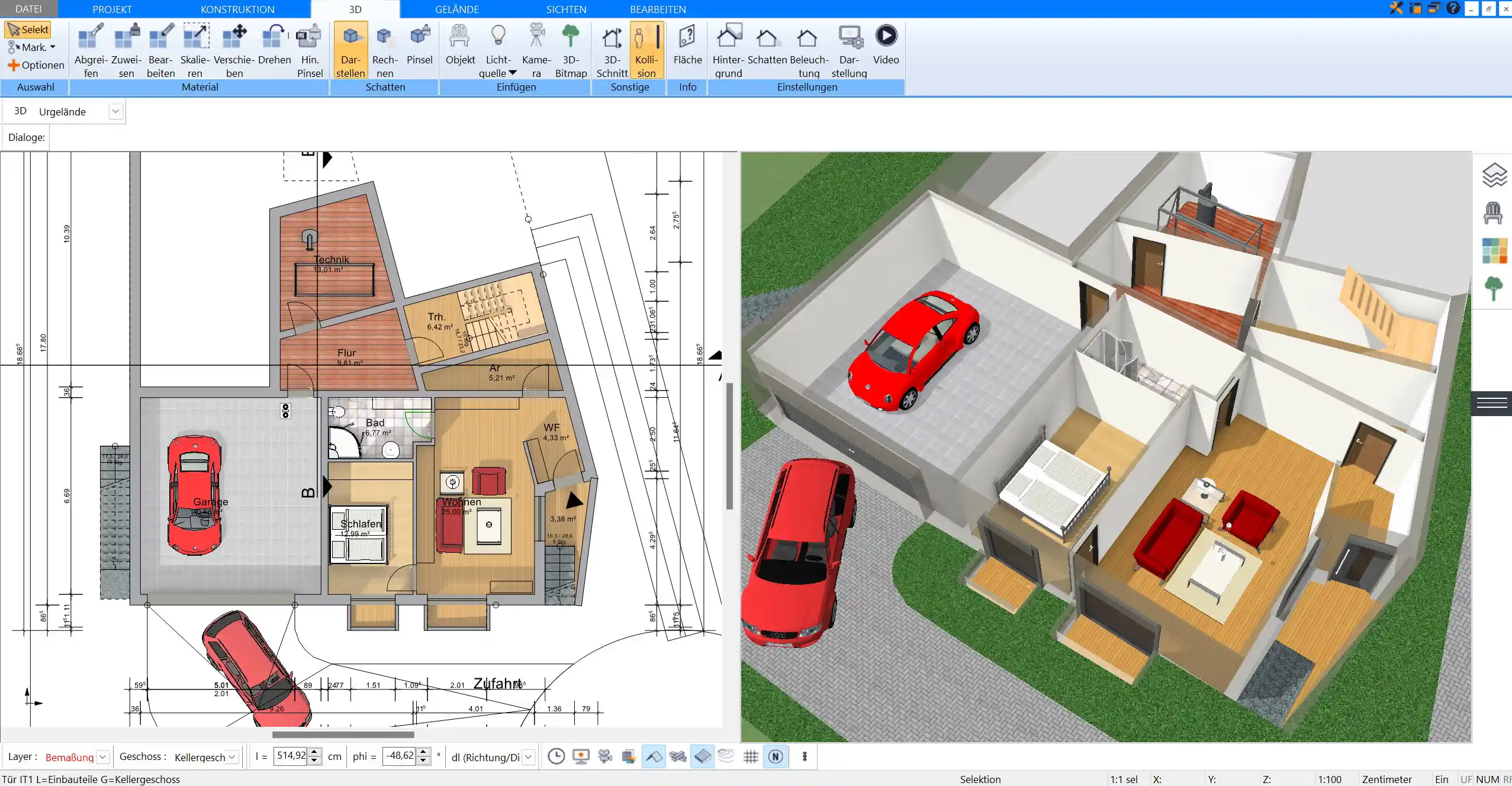 Ergonomische Bedienelemente Visualisierung der richtigen Höhen für Schalter und Steckdosen, entworfen mit Plan7Architekt