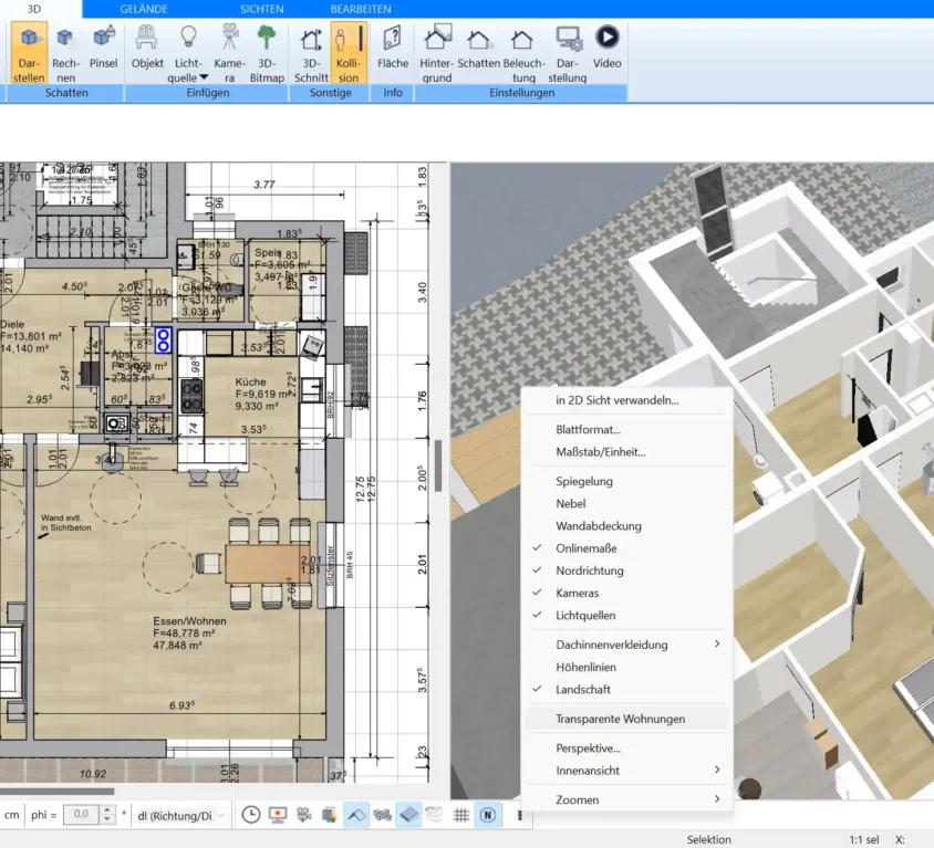 Erstellen Sie den Grundriss Ihres Bürogebäudes in der 2D-Ansicht mit Plan7Architekt und erhalten Sie einen Überblick über die Raumaufteilung