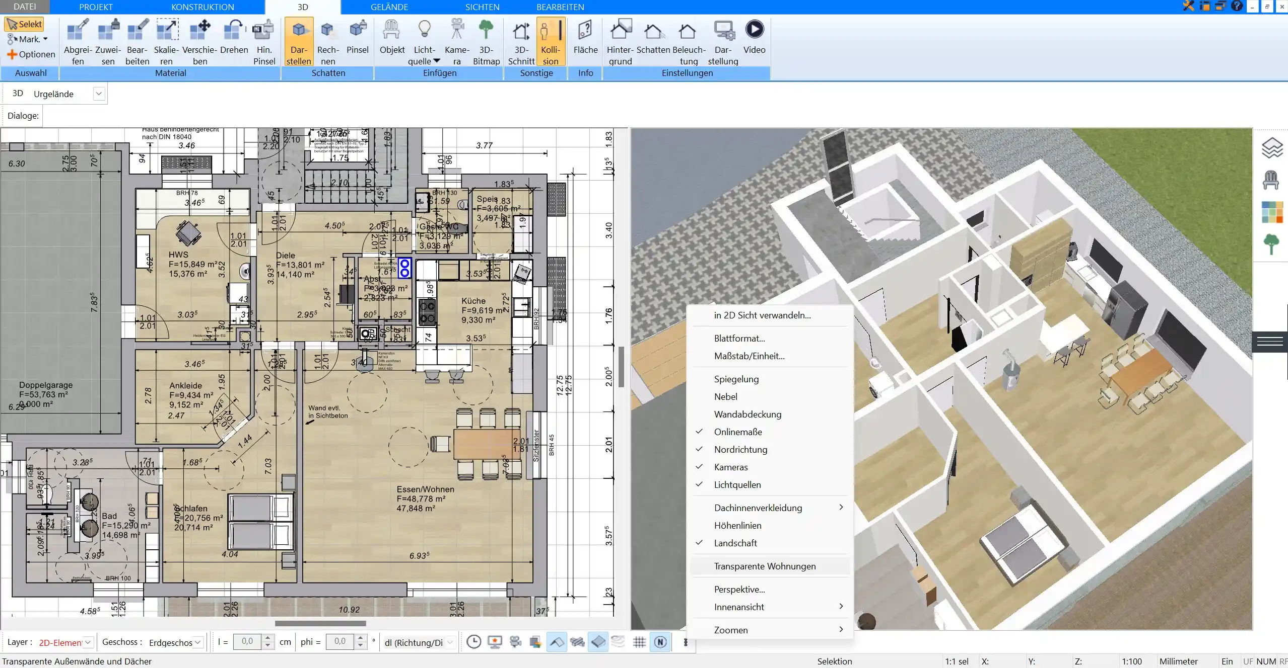 Erstellen Sie den Grundriss Ihres Bürogebäudes in der 2D-Ansicht mit Plan7Architekt und erhalten Sie einen Überblick über die Raumaufteilung