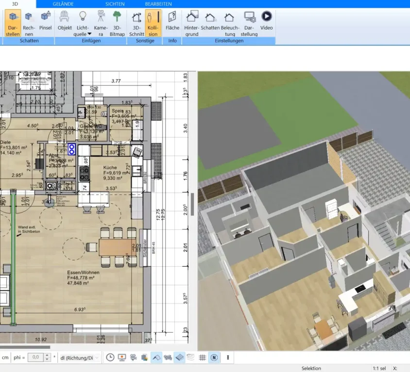 Erster Schritt Das Layout des Penthouses in der Plan7Architekt-Software erstellen und die Flächenverteilung festlegen