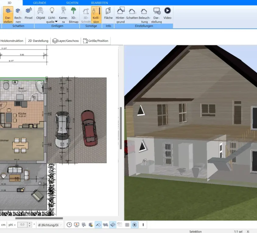 Fitnessraum-Grundriss in 3D-Ansicht – geplant mit Plan7Architekt