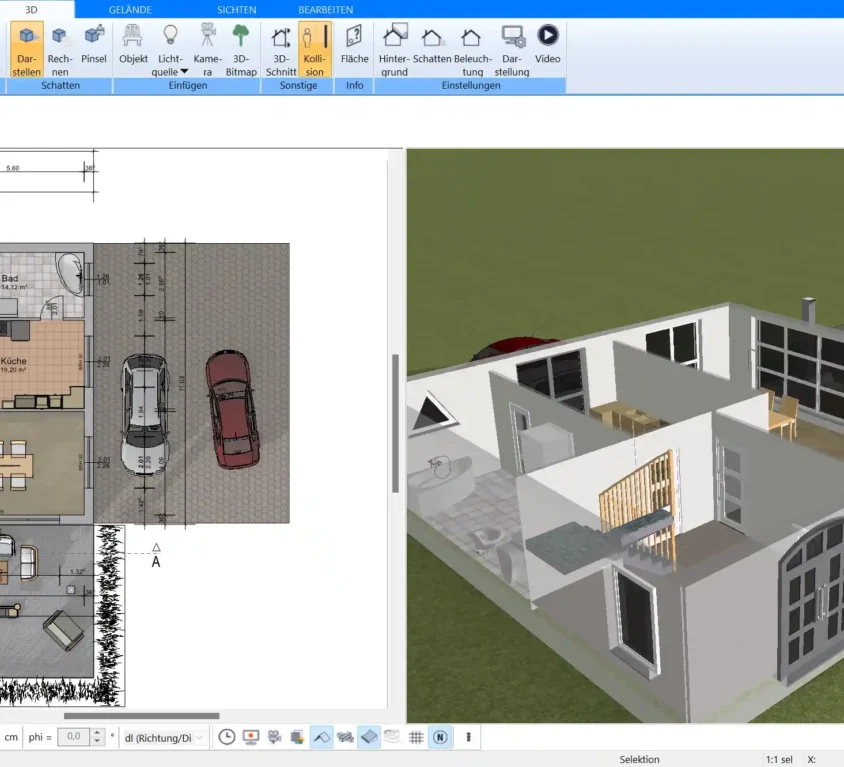 Grundriss-Ausrichtung nach Süden in Plan7Architekt festlegen