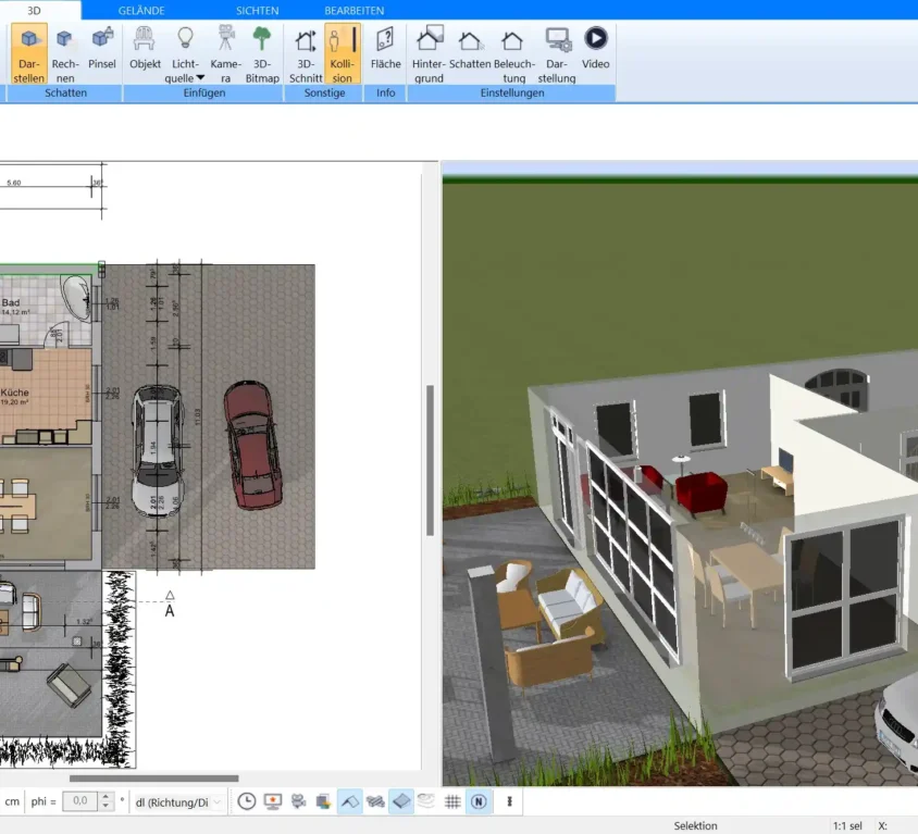 Grundriss-Erstellung mit Plan7Architekt Die erste Raumstruktur eines schlüsselfertigen Hauses, erstellt in der Software