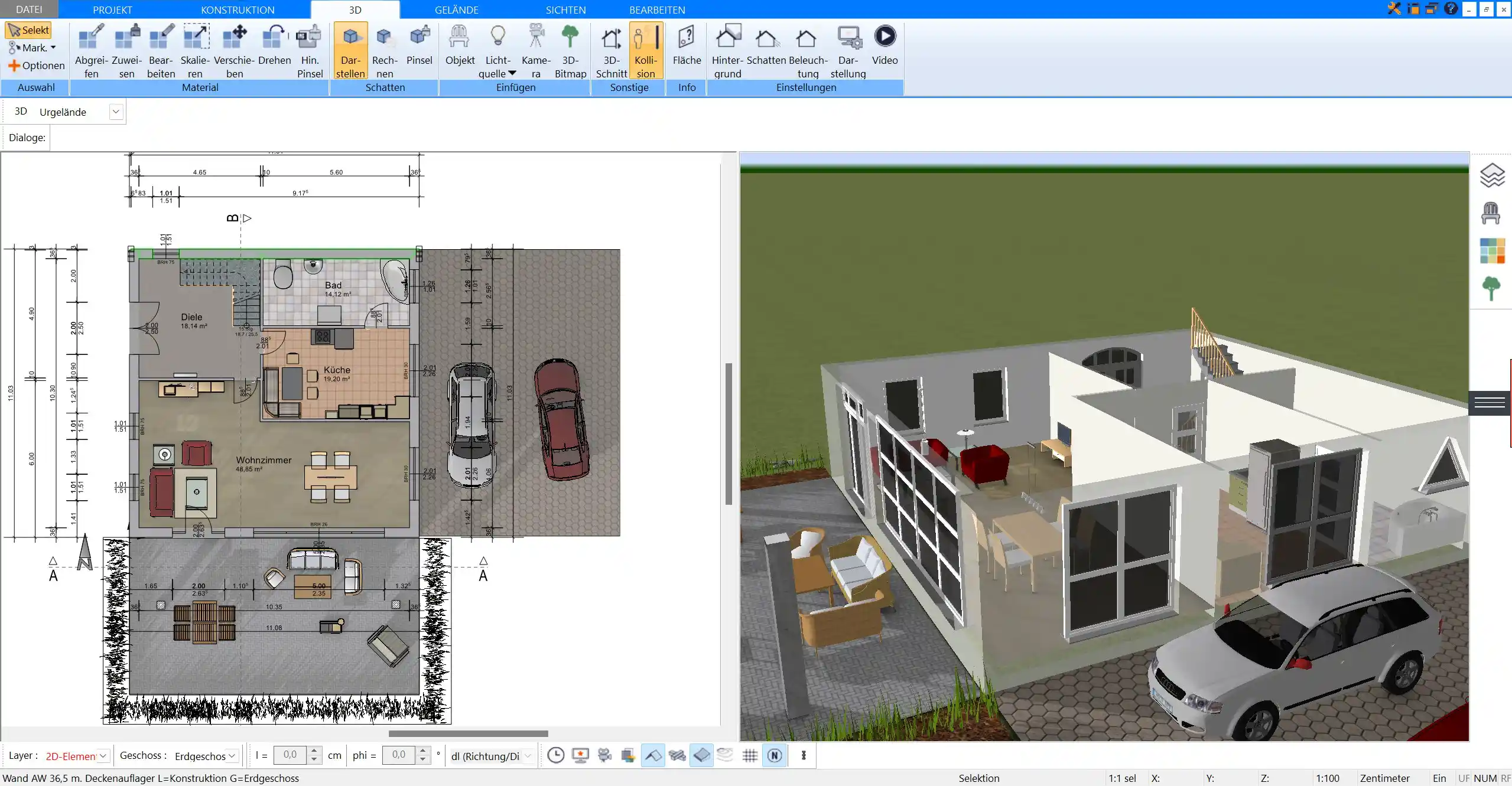 Grundriss-Erstellung mit Plan7Architekt Die erste Raumstruktur eines schlüsselfertigen Hauses, erstellt in der Software