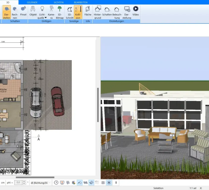 Grundriss des Chalets im 2D-Planer (erstellt mit Plan7Architekt)