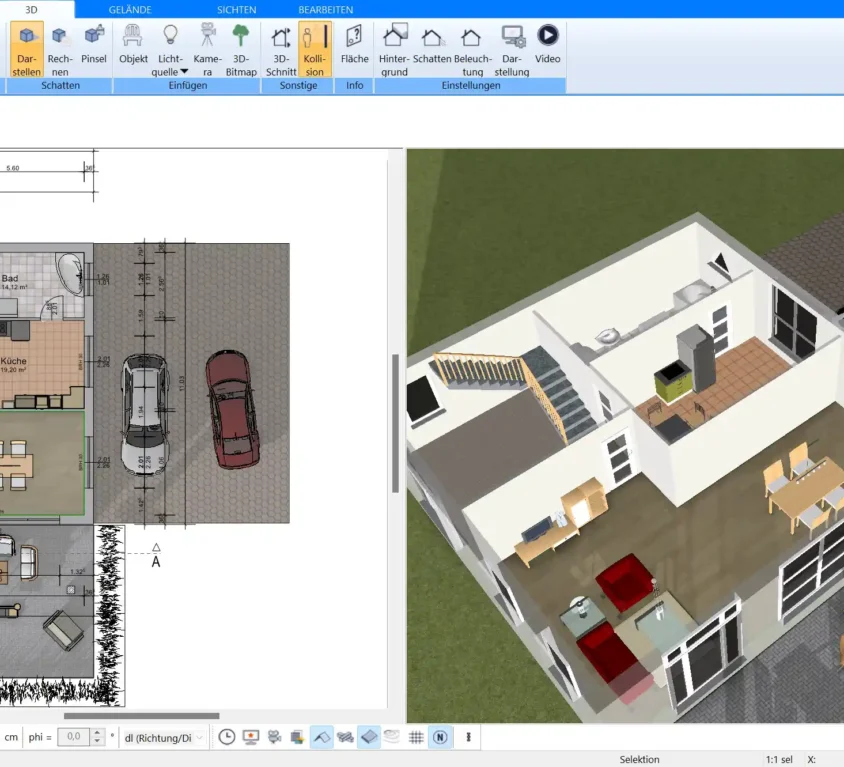 Grundriss des Selbstbauhauses in 2D erstellt mit Plan7Architekt