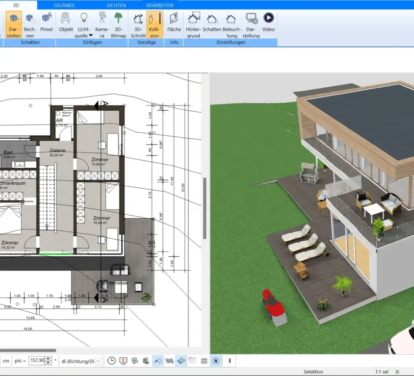 Grundriss eines Hauses mit Dachterrasse – erstellt mit dem Plan7Architekt