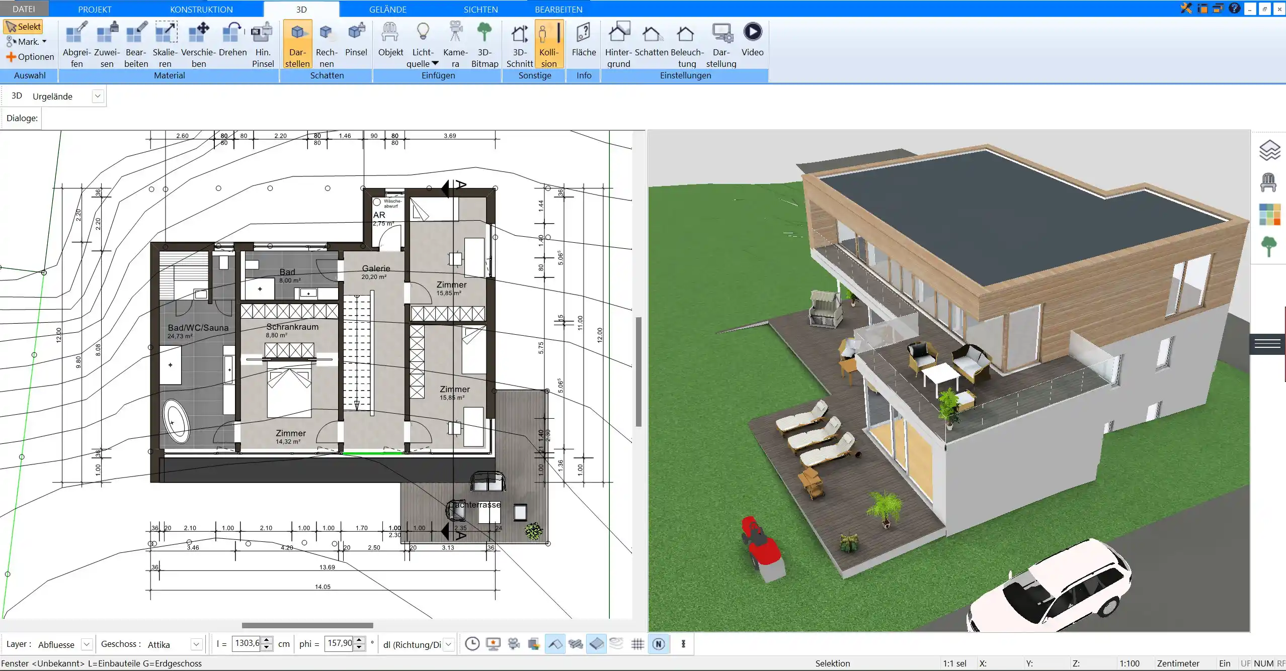 Grundriss eines Hauses mit Dachterrasse – erstellt mit dem Plan7Architekt