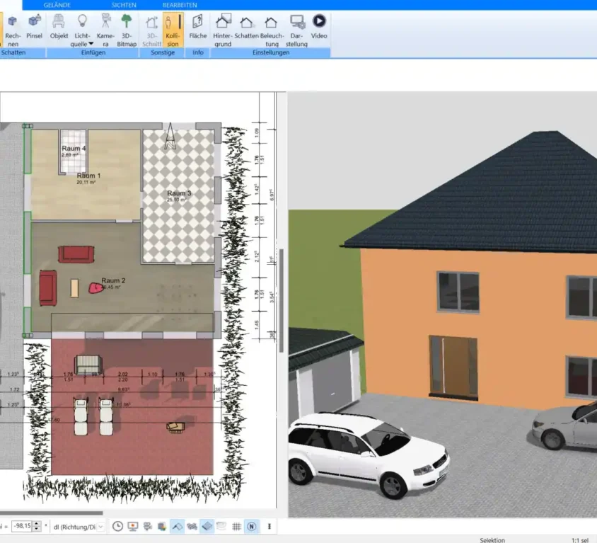 Grundriss eines Mehrfamilienhauses – erstellt mit der Plan7Architekt-Software