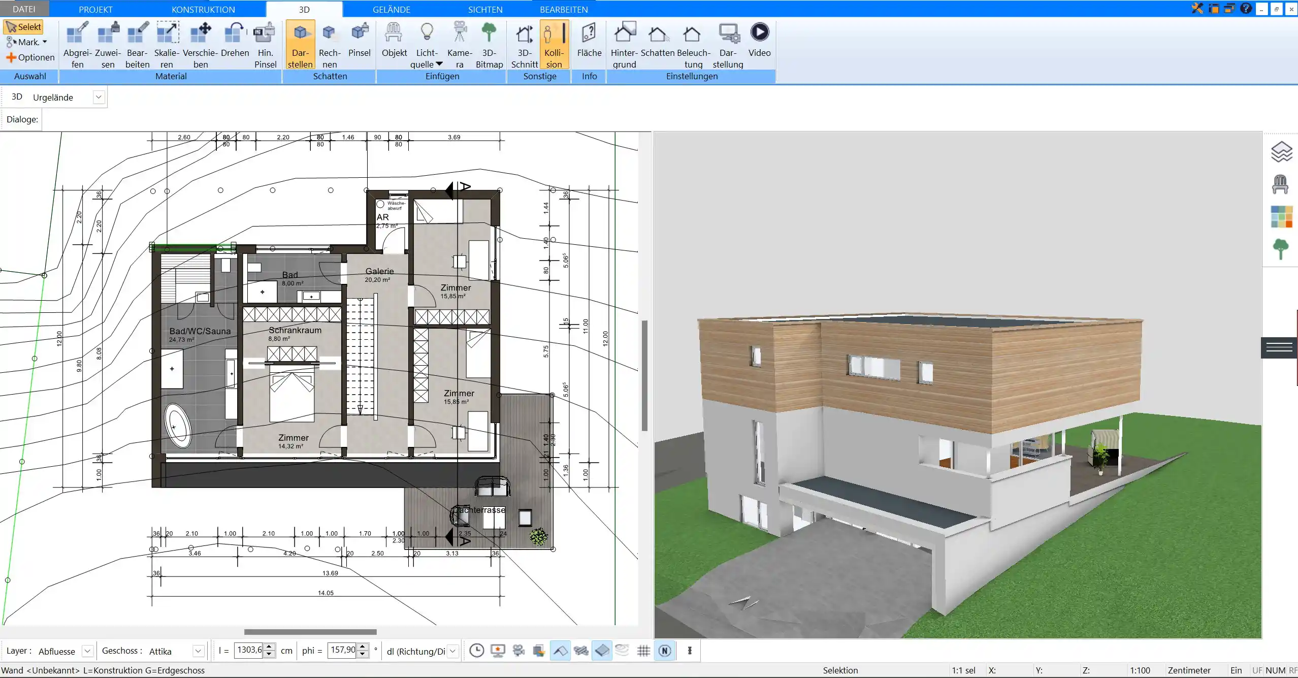 Grundriss eines Sonnenhauses mit Südausrichtung – Erstellt mit der Plan7Architekt Software zur optimalen Sonnenausnutzung