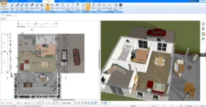 Grundriss in 2D erstellen – Ein klarer und detaillierter Grundriss eines Wohnzimmers, erstellt in der Plan7Architekt Software, zeigt die Basisplanung in der 2D-Ansicht