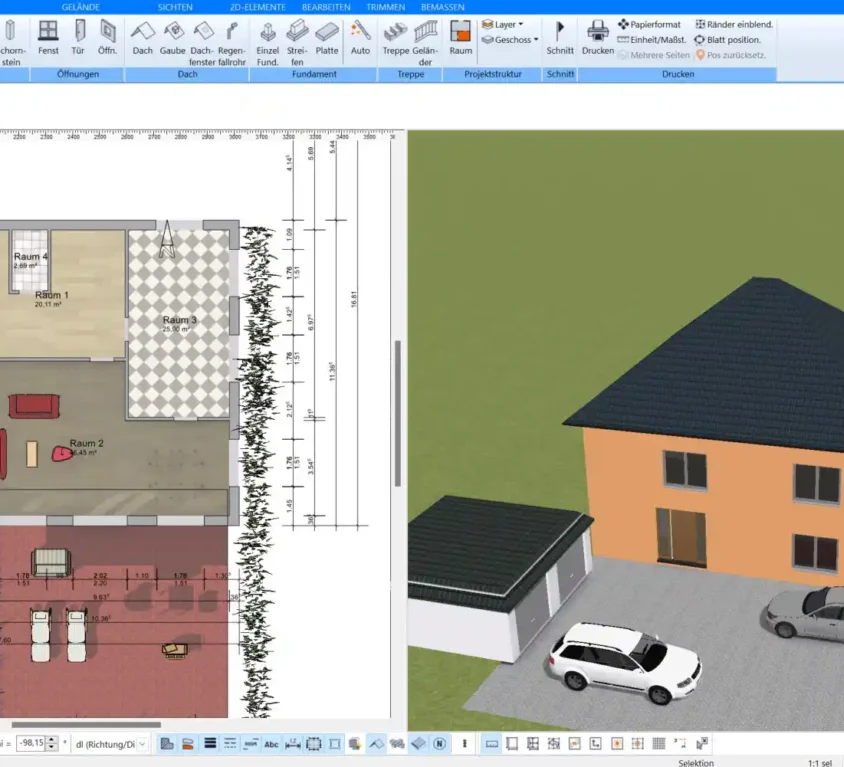 Grundriss in der 2D-Ansicht erstellen (erstellt mit Plan7Architekt)