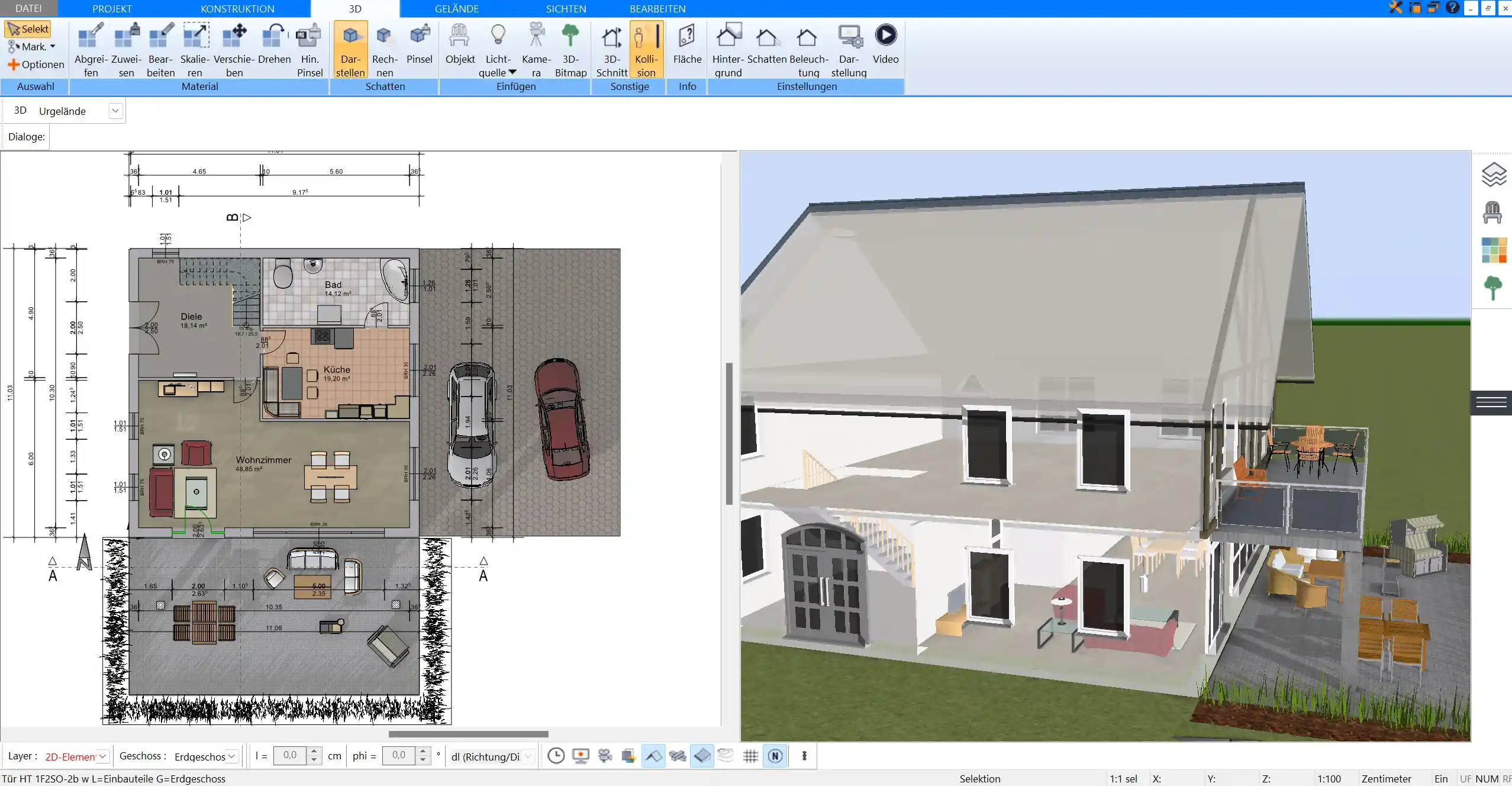 Grundrissansicht eines Ökohauses, erstellt mit Plan7Architekt, inklusive natürlicher Belüftung und umweltfreundlicher Raumgestaltung