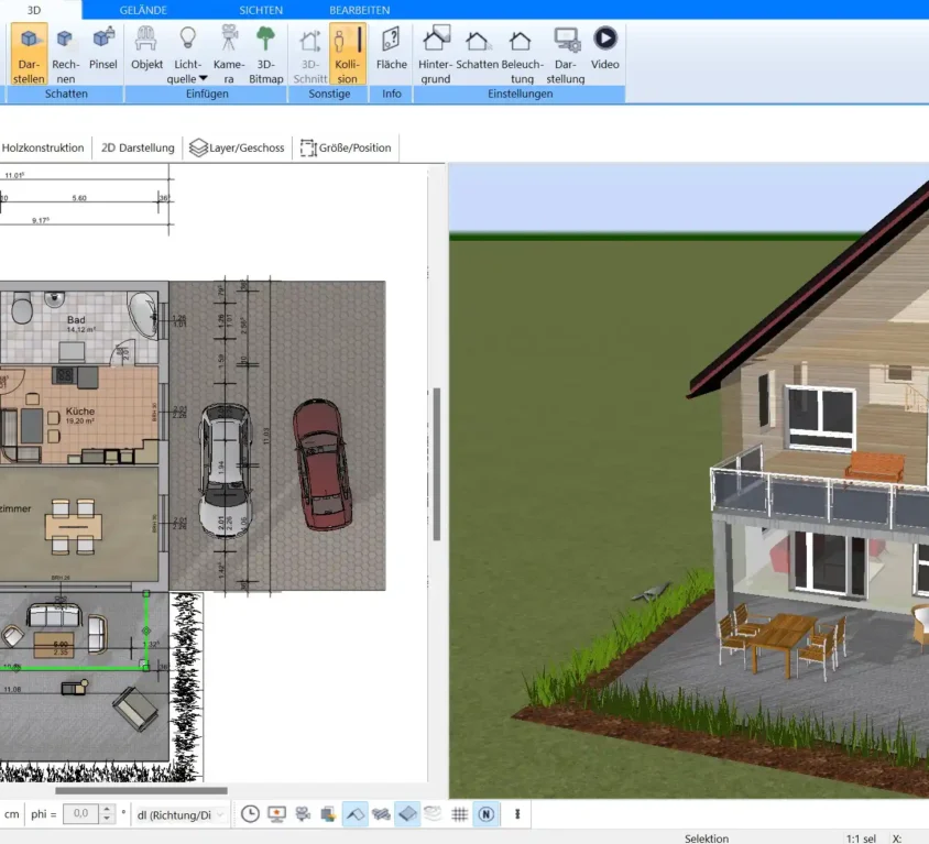 Grundrissplanung eines Plusenergiehauses in 2D – erstellt mit Plan7Architekt