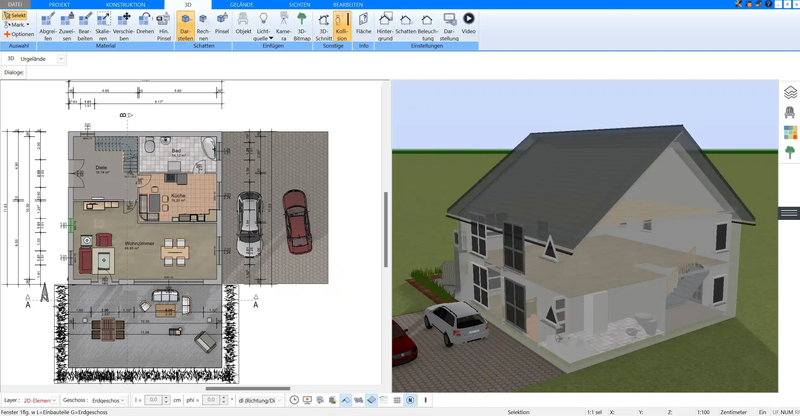 Innenraumgestaltung mit Holz und hellen Farben – Realistische Darstellung durch Plan7Architekt