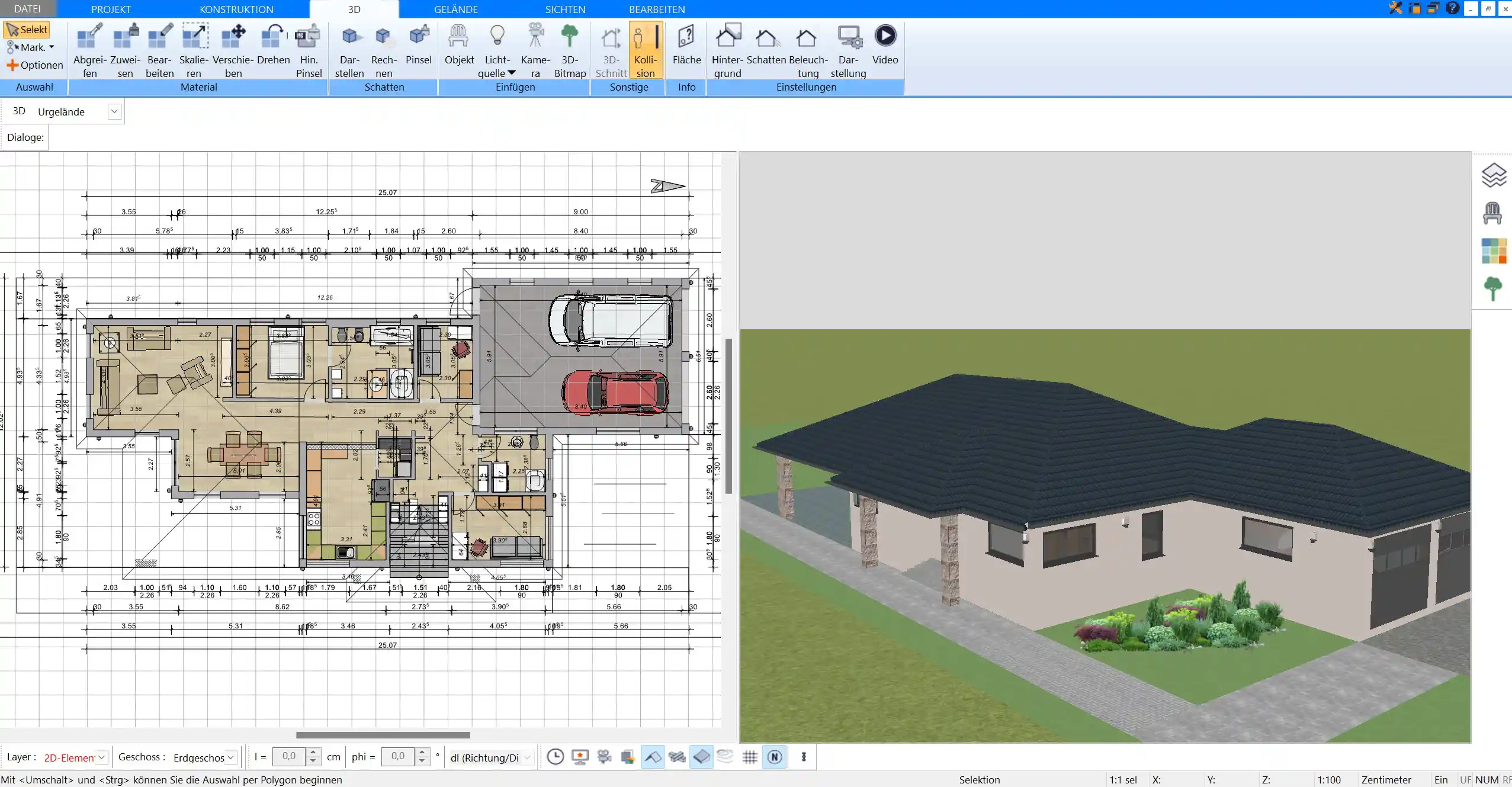 Integration von Schattenspendern und Überdachungen in Plan7Architekt