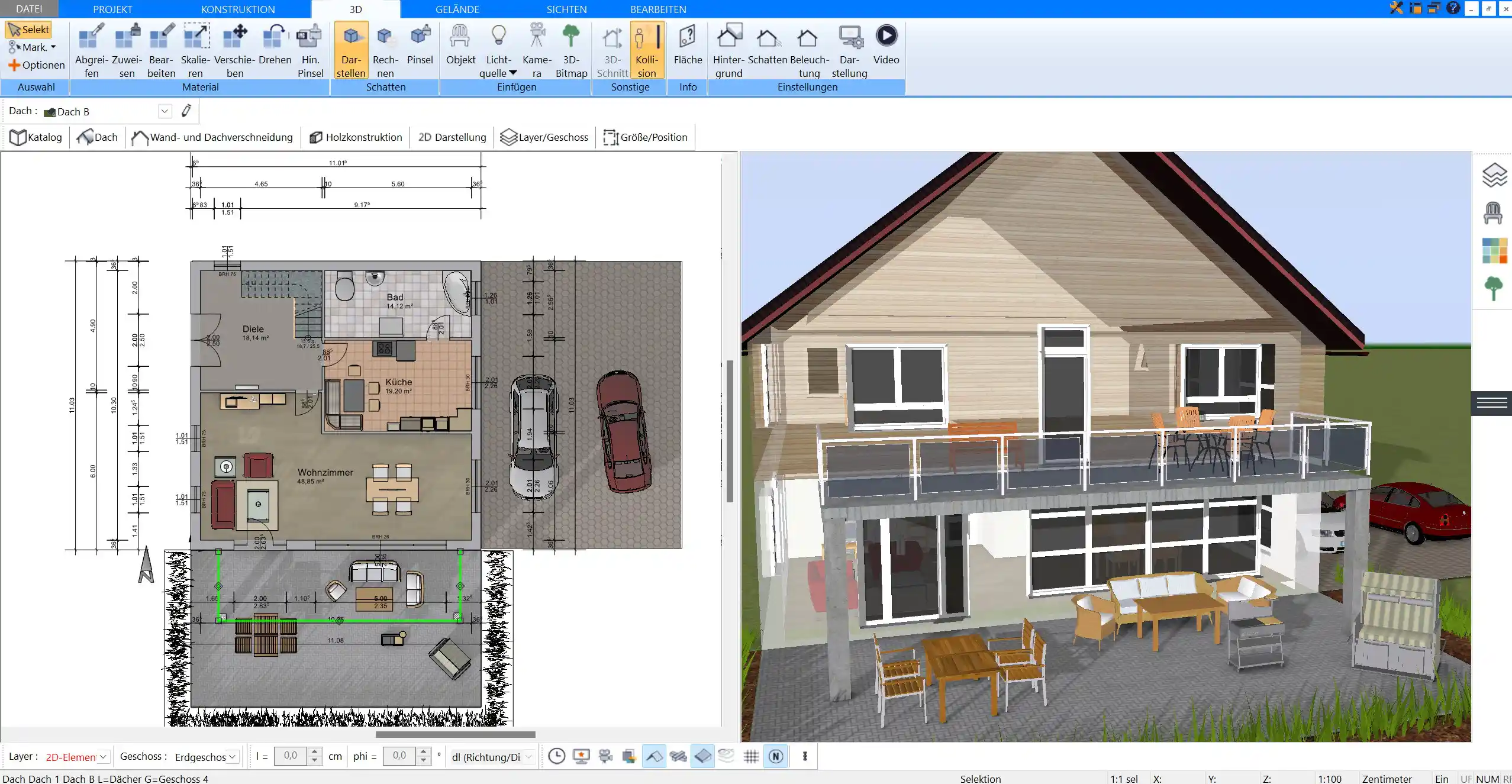 Komplette 3D-Ansicht des Sonnenhauses – Visualisiert mit der Plan7Architekt Software für eine realistische Darstellung der Architektur