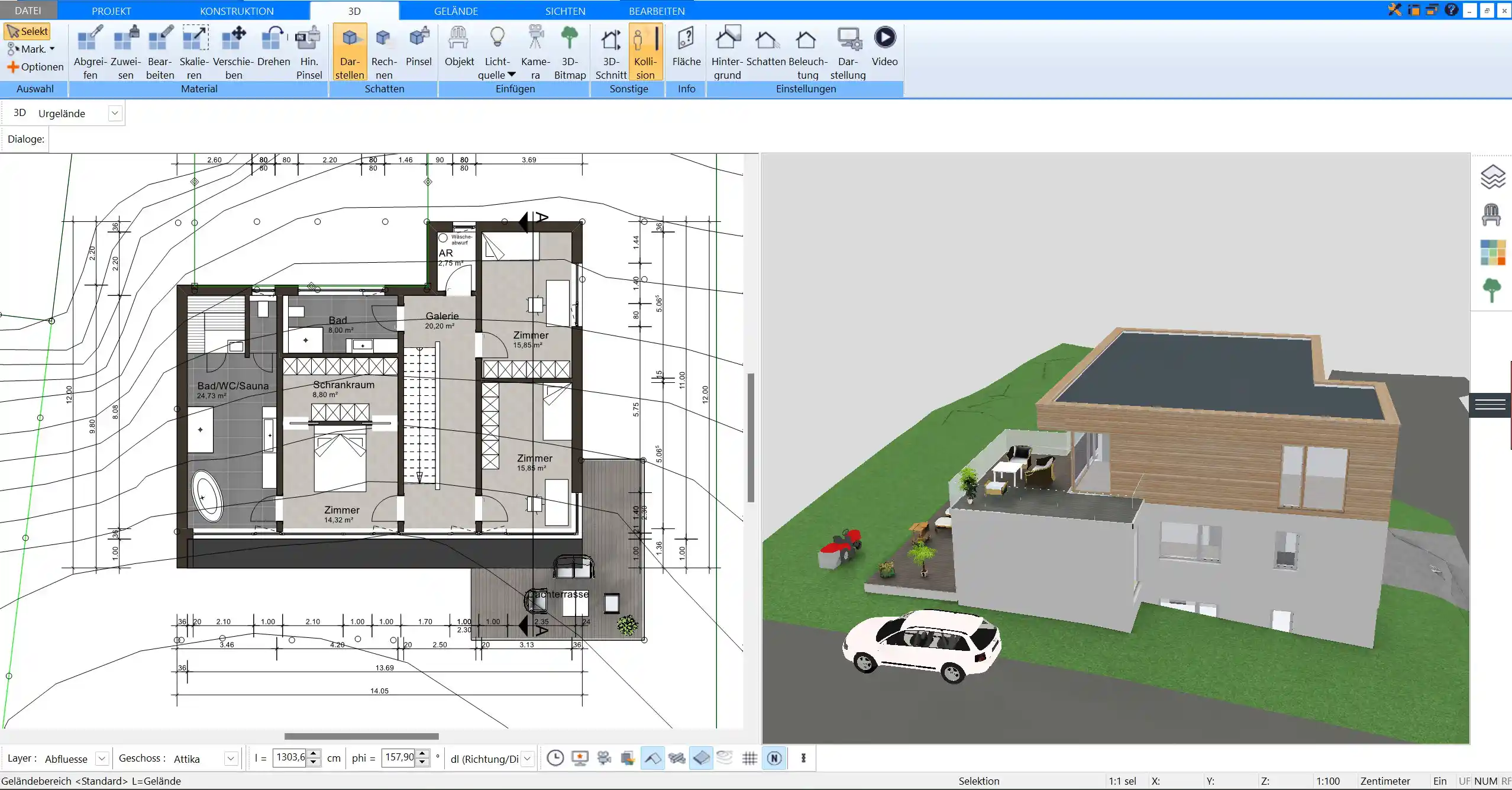 Komplette Atriumhaus-Planung von der Grundidee bis zur finalen Visualisierung mit Plan7Architekt