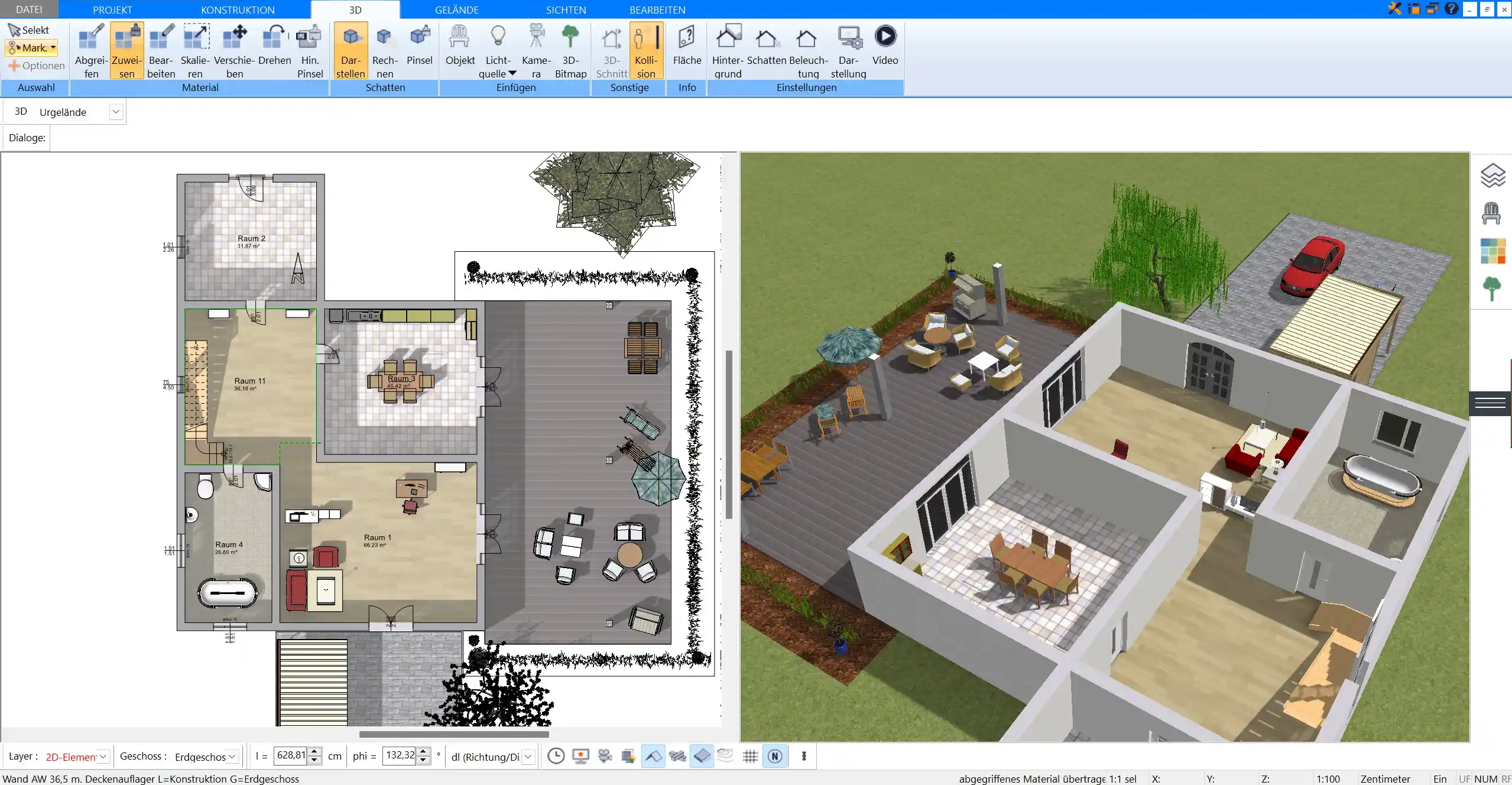 Komplette Raumgestaltung eines Leseraums – Visualisiert mit dem Plan7Architekt