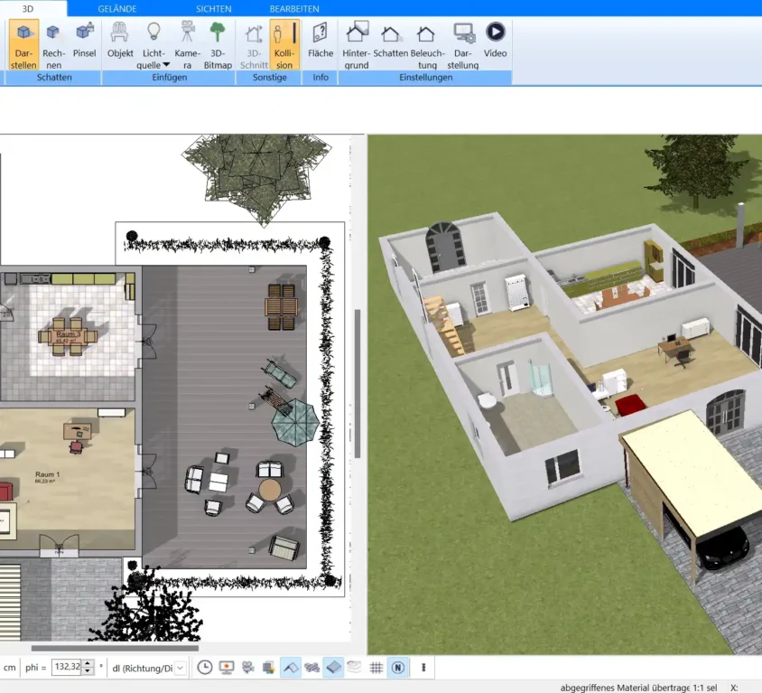 Möblierung und Dekoration platzieren Die intuitive Drag-and-Drop-Funktion von Plan7Architekt ermöglicht eine schnelle Anordnung der Möbel im Raum