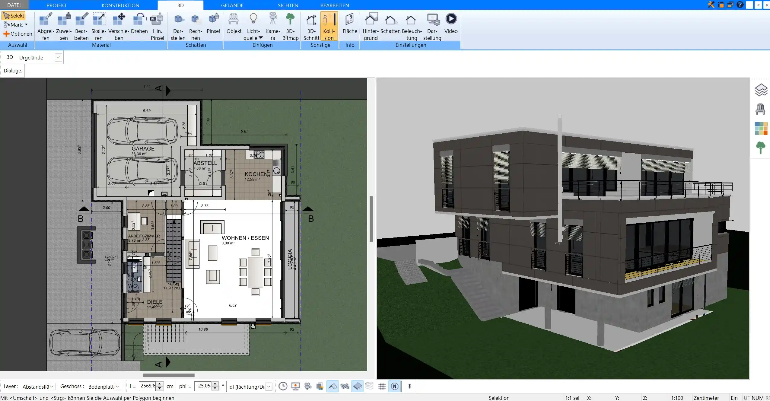 Nachhaltige Bauweise Effizienzhaus-Konstruktion in 3D mit Plan7Architekt