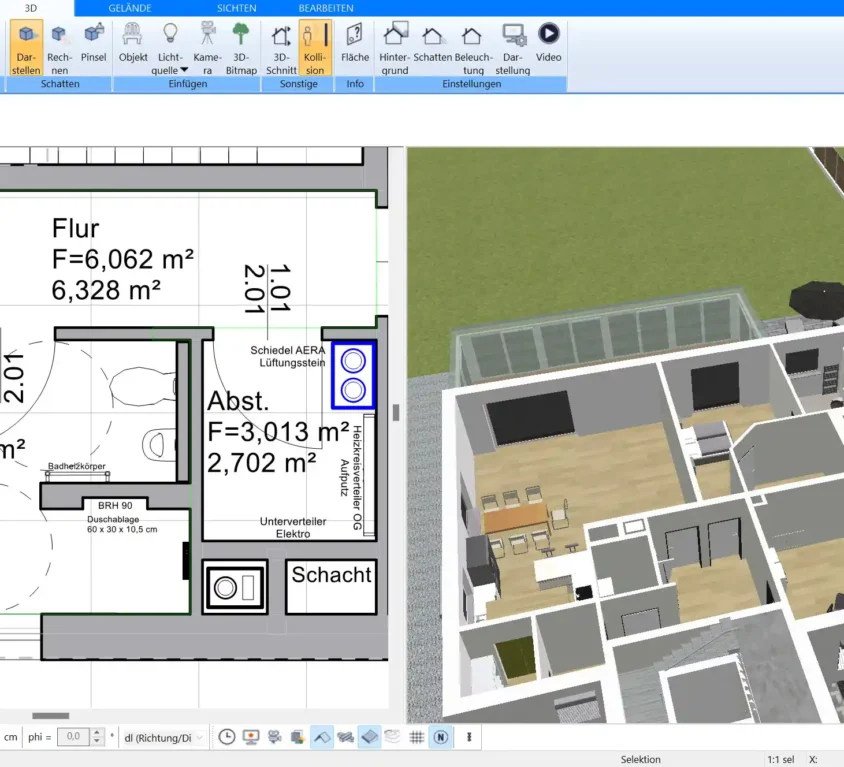 Screenshot der Software beim Anlegen eines neuen Projekts mit den festgelegten Grunddimensionen des Logistikzentrums