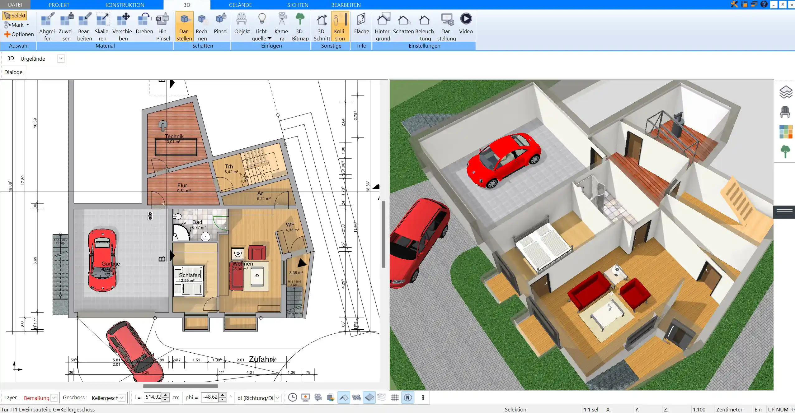 Sehen Sie Ihren Altbau-Grundriss in der 3D-Ansicht von Plan7Architekt und überprüfen Sie die Planung auf Realitätsnähe