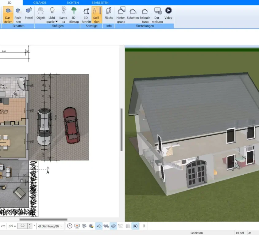 Starten eines neuen Projekts im Plan7Architekt – die Software ermöglicht eine exakte Festlegung der Grundfläche und Wanddicke für das Steinhaus