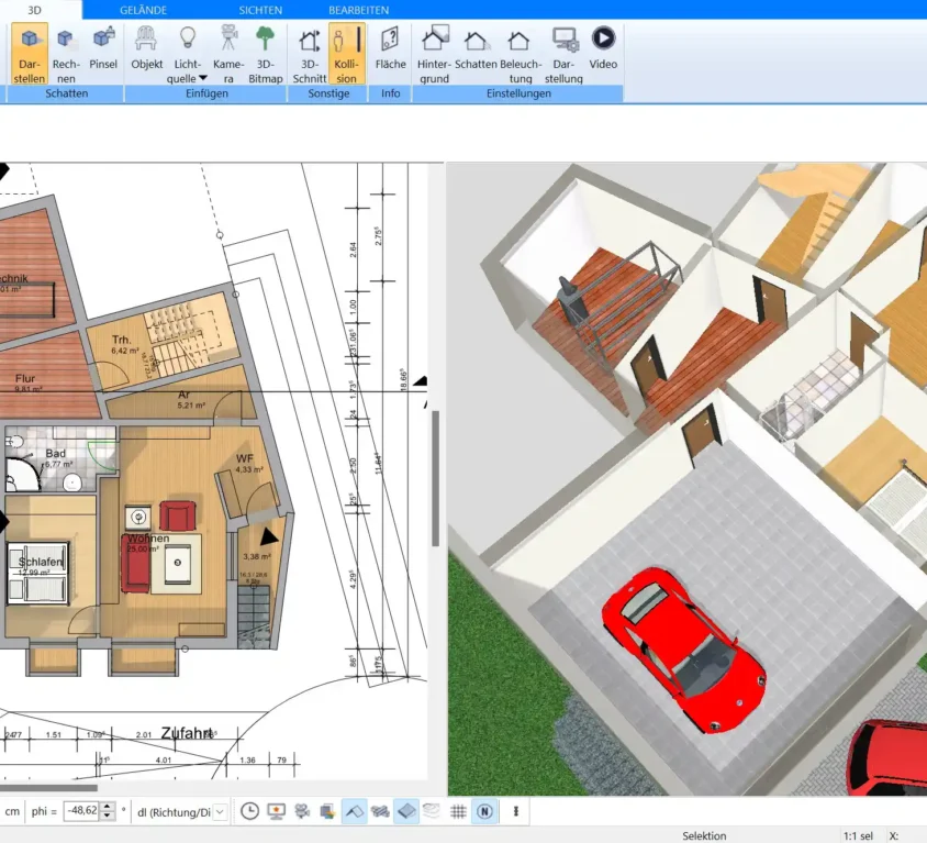 Übersicht der Benutzeroberfläche in Plan7Architekt