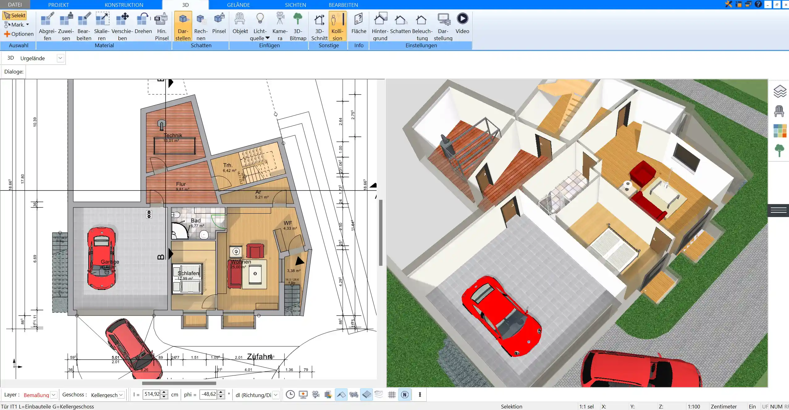 Übersicht der Benutzeroberfläche in Plan7Architekt