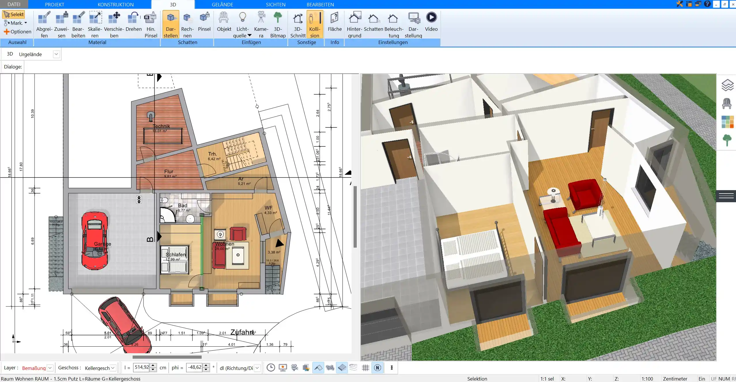 Virtuelles Modell eines Landhauses in 3D-Ansicht, ermöglicht durch Plan7Architekt.