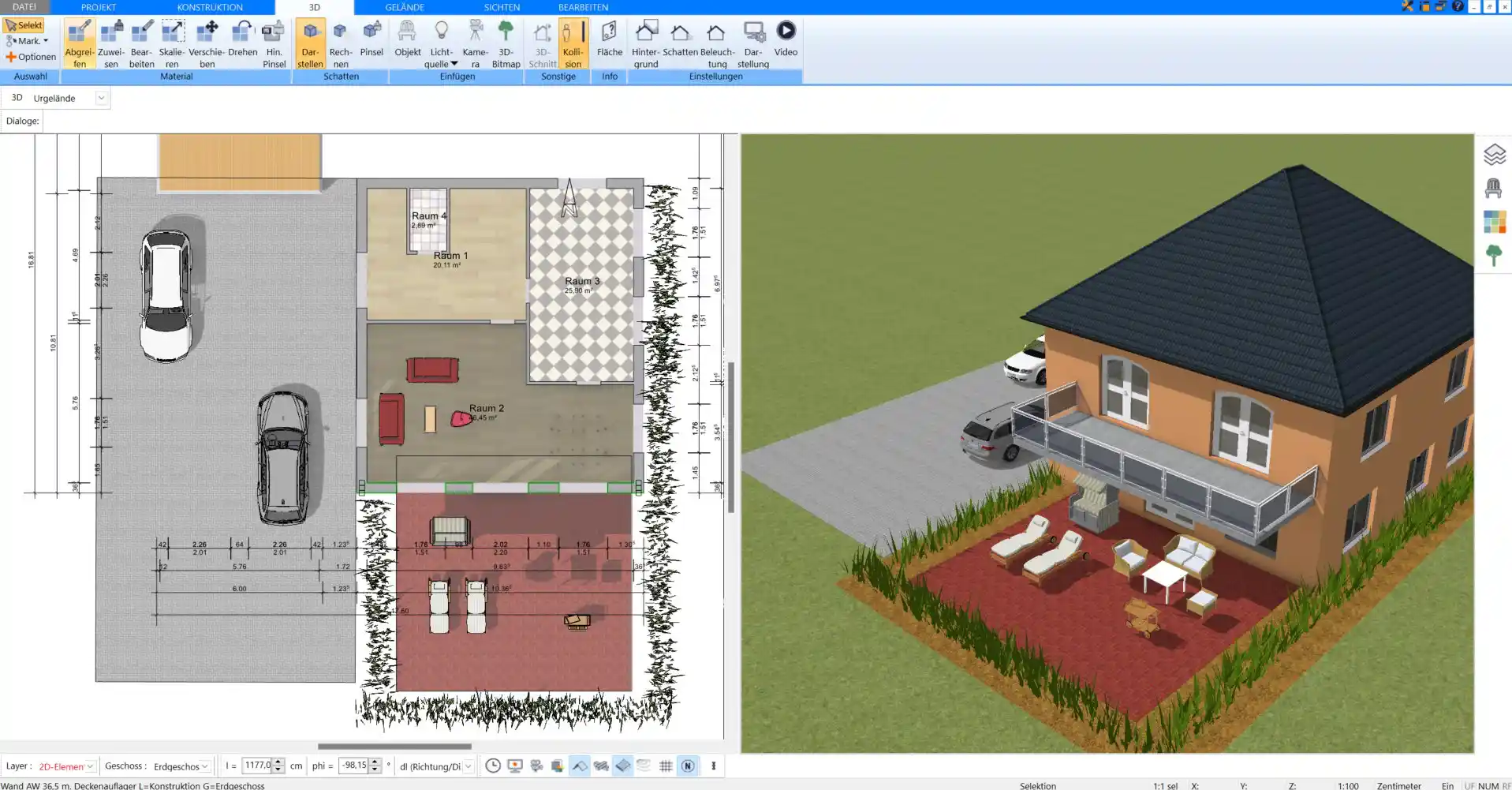 Visualisieren Sie das geplante Singelhaus realistisch in 3D mit Plan7Architekt