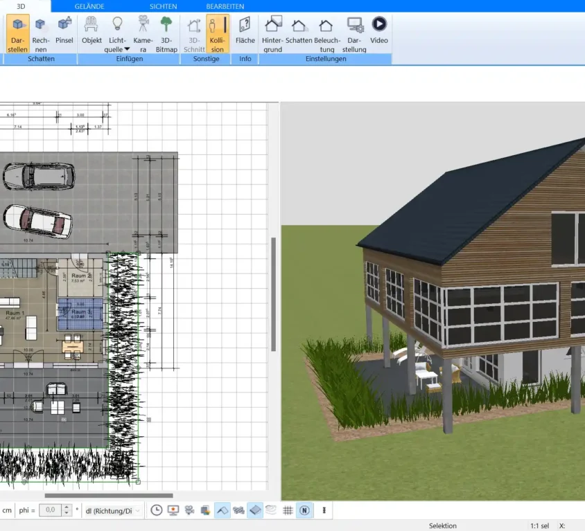 Visualisierte Grundrissplanung eines Fertighauses mit dem Plan7Architekt