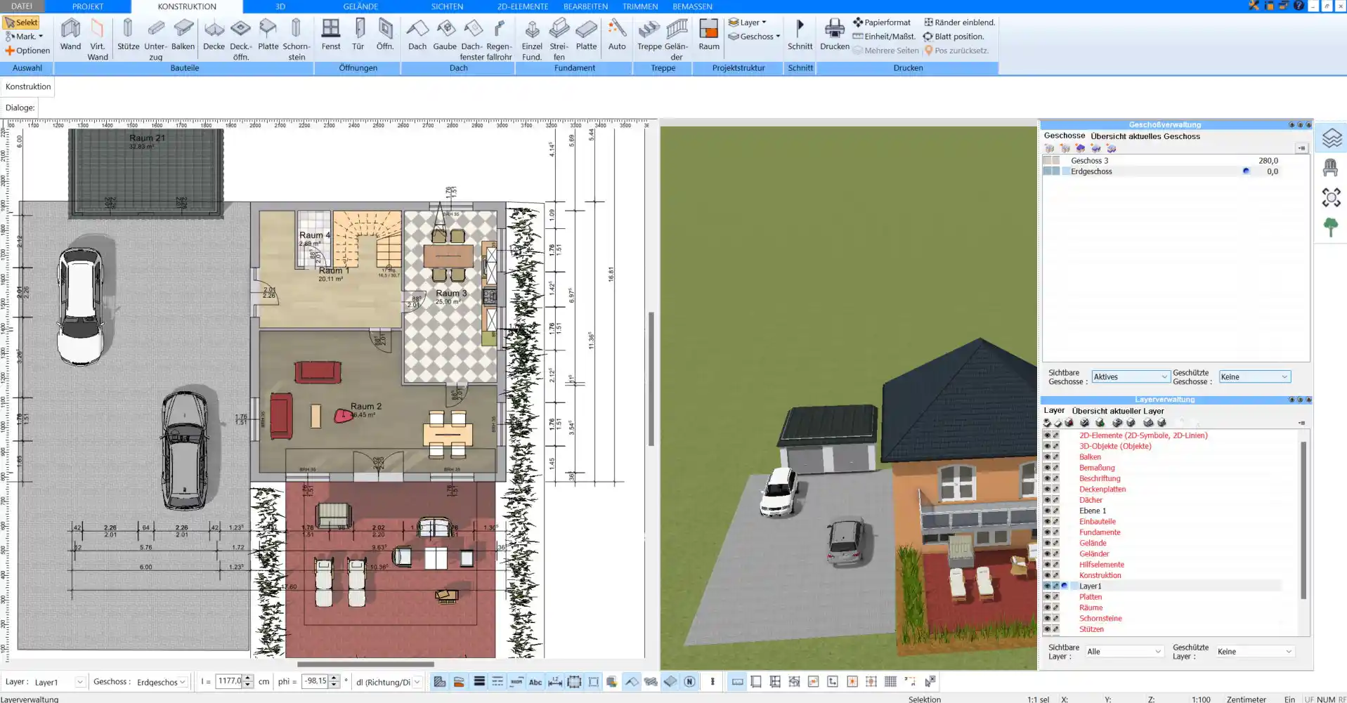 Visualisierung des Grundrisses in der 3D-Ansicht – Details exakt platzieren in Plan7Architekt