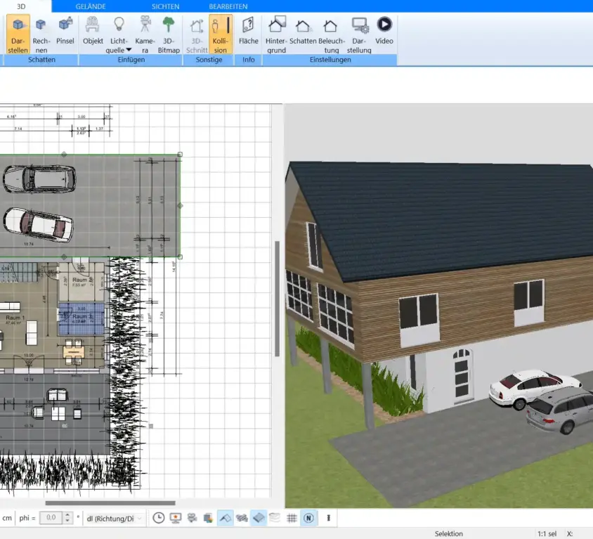 Detaillierter Strohhaus-Grundriss Mit Plan7Architekt präzise Wandstärken und Raumaufteilungen plane