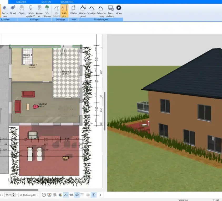 Modern gestalteter Reihenhaus-Grundriss mit der Plan7Architekt-Software erstellt