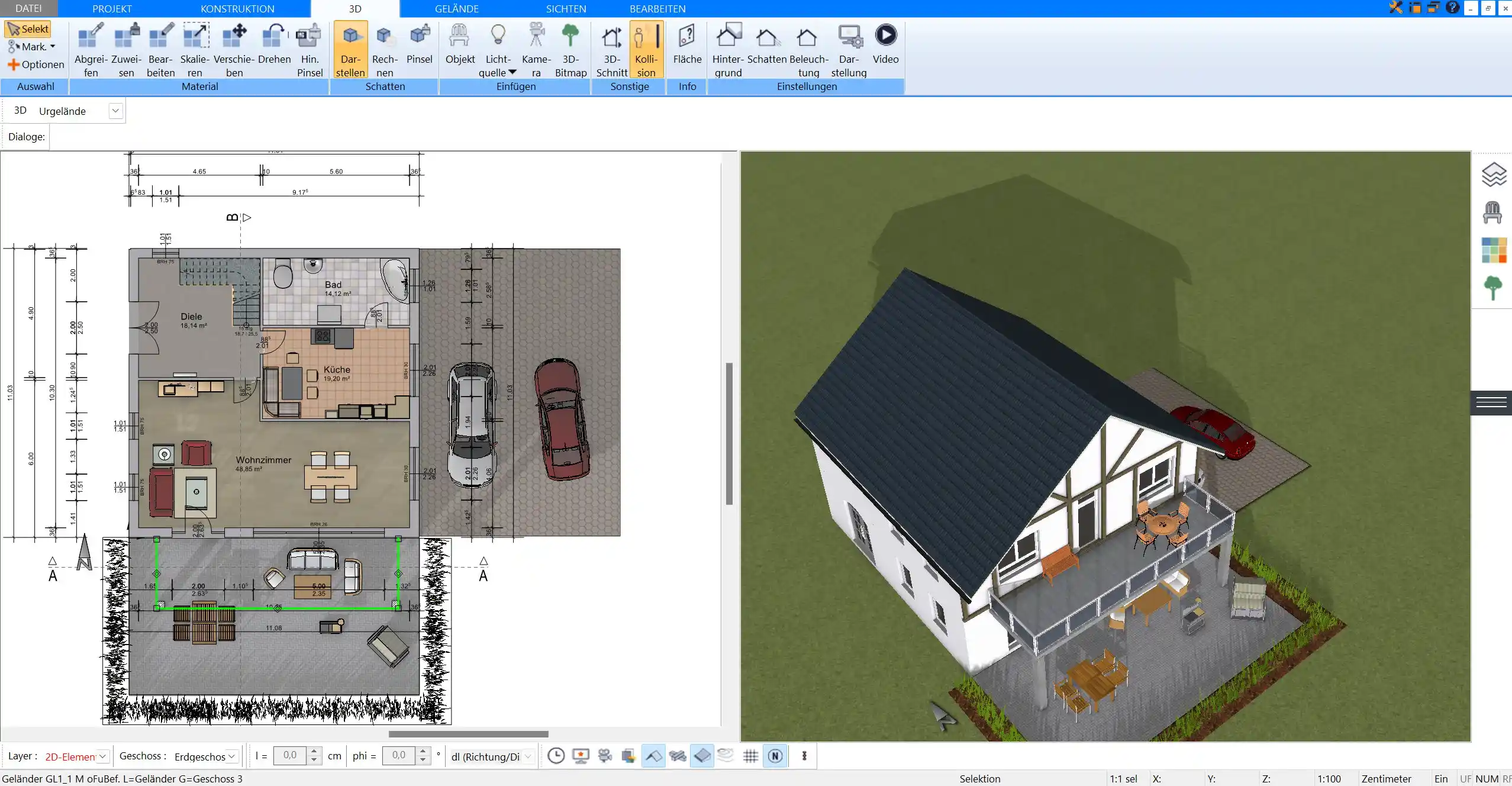 Professionelle 2D- und 3D-Visualisierung eines maßgeschneiderten Architektenhauses mit Plan7Architekt