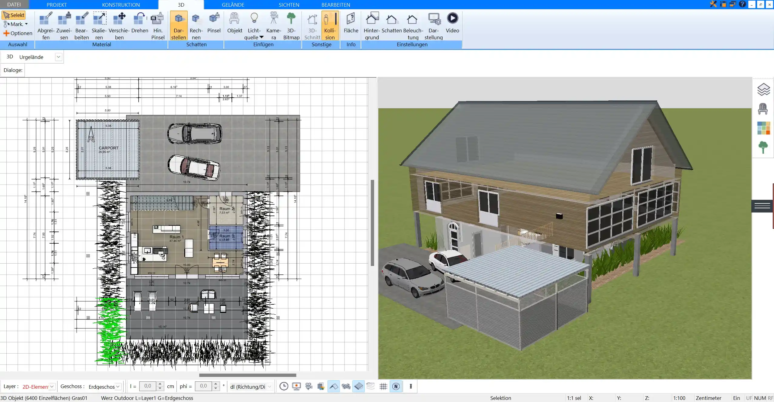 Raumaufteilung im Containerhaus visualisiert mit Plan7Architekt