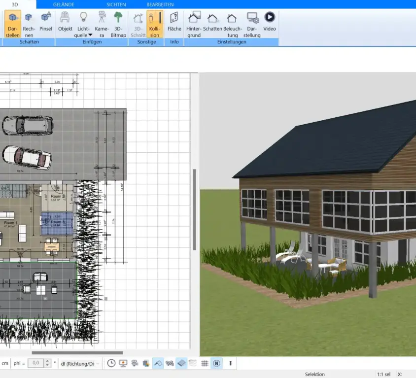 Visualisierung eines Architektenhaus-Grundrisses in 3D mit Plan7Architekt – präzise und individuell.