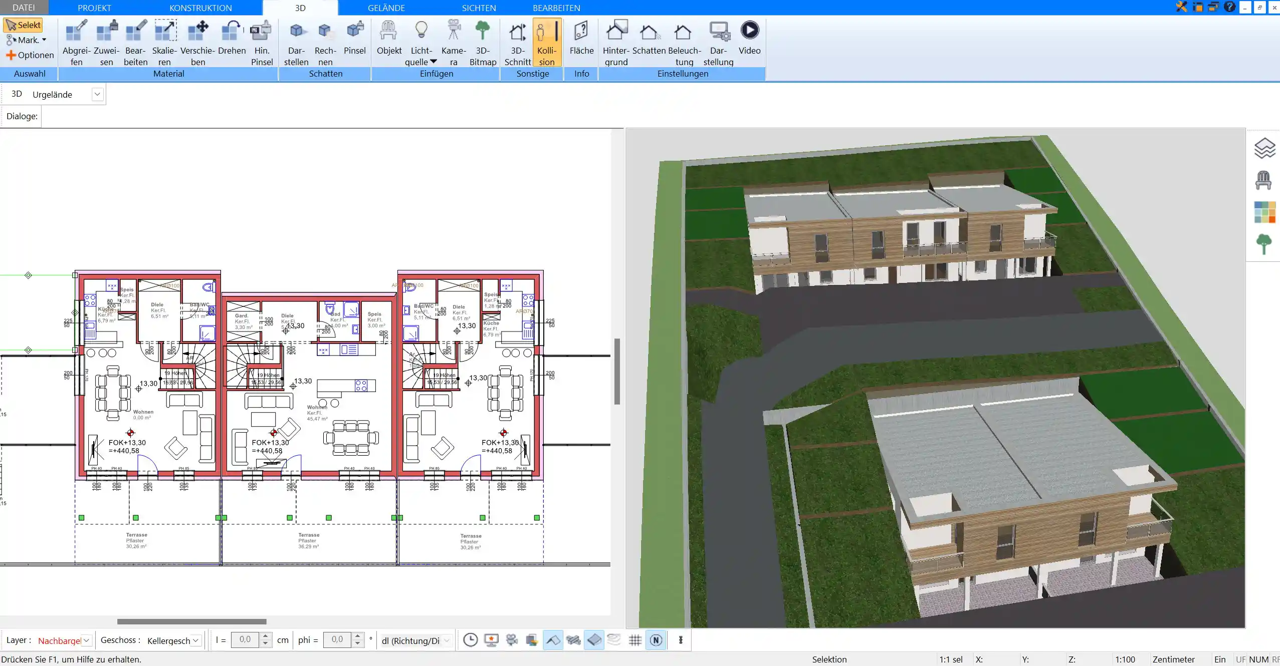 3D-Ansicht eines Bauhaus-Hauses mit Plan7Architekt