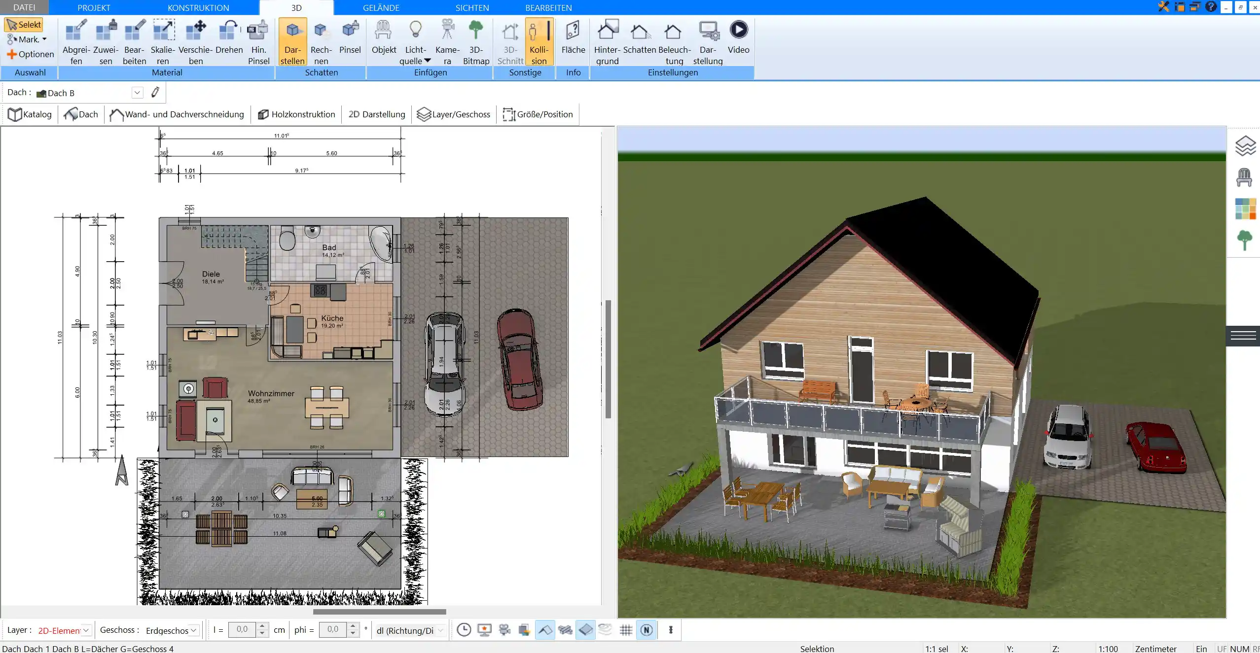 3D-Ansicht eines Stadthauses – detaillierte Planung mit dem Plan7Architekt