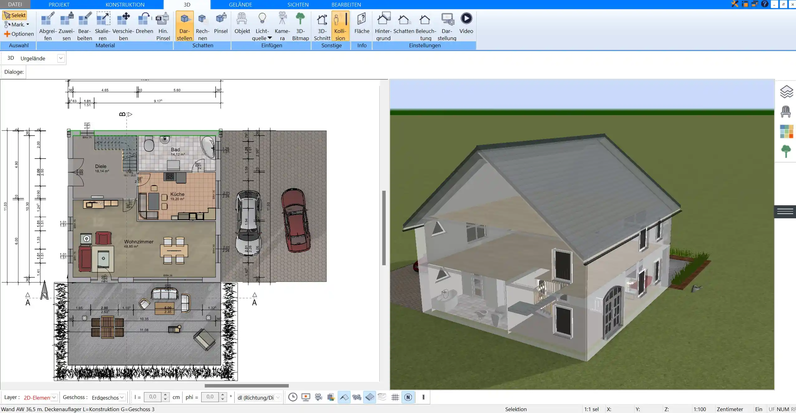 3D-Darstellung eines Nullenergiehaus-Konzepts