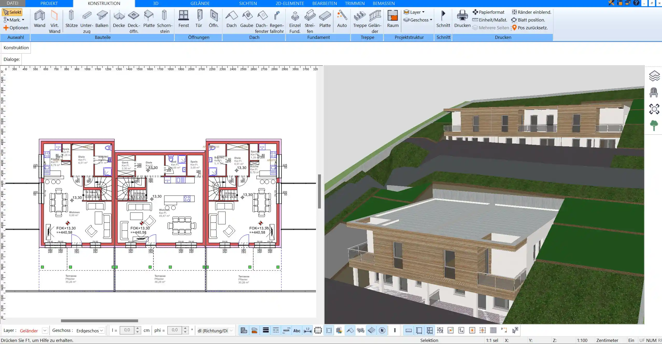 3D-Visualisierung eines Hauses mit Dachterrasse – realisiert mit Plan7Architekt