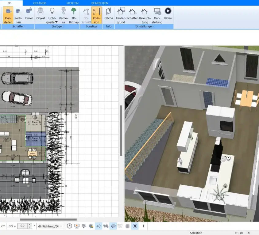 3D-Visualisierung eines Pultdachhauses Mit Plan7Architekt realistisch geplant