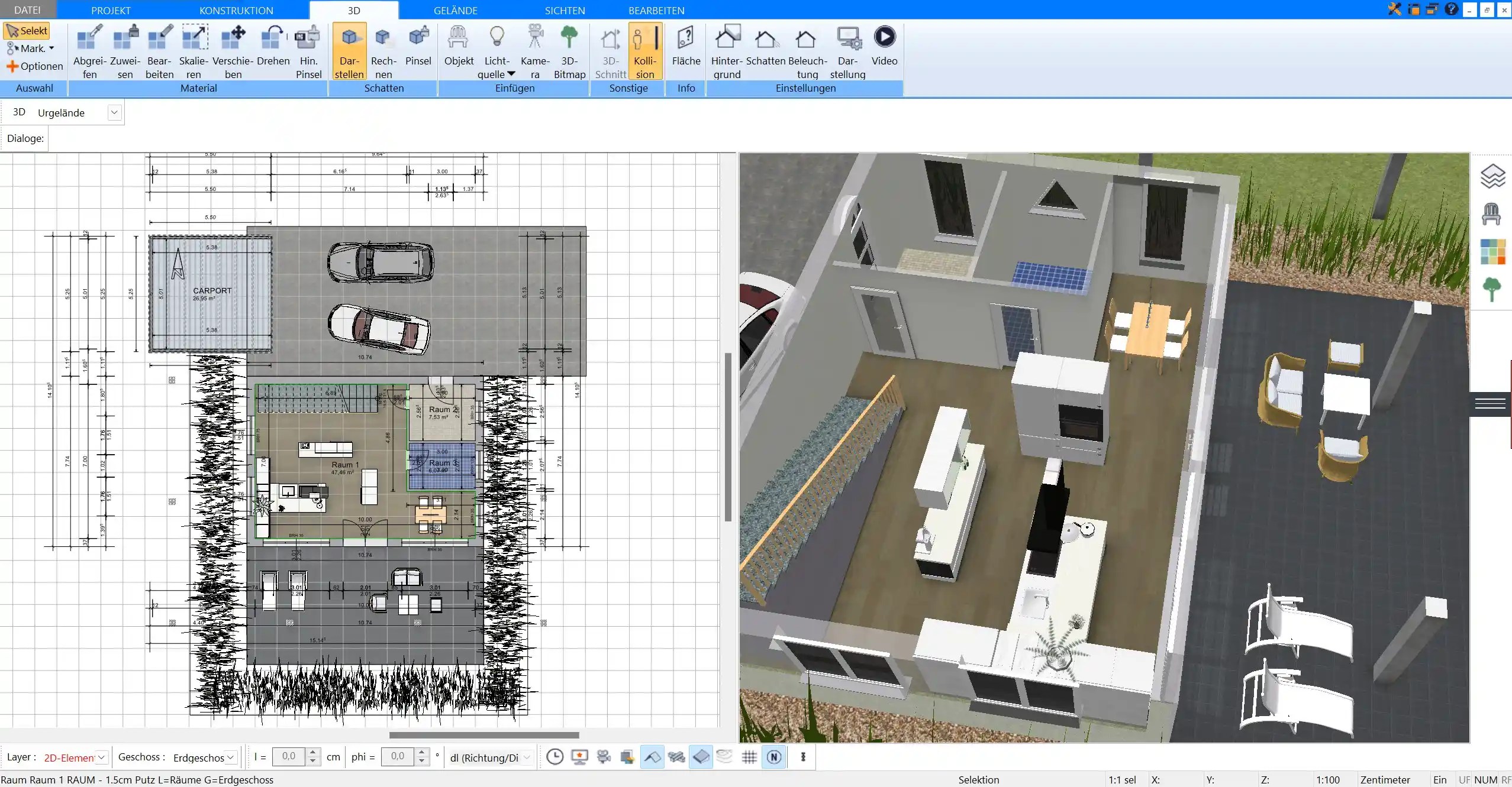 3D-Visualisierung eines Pultdachhauses Mit Plan7Architekt realistisch geplant