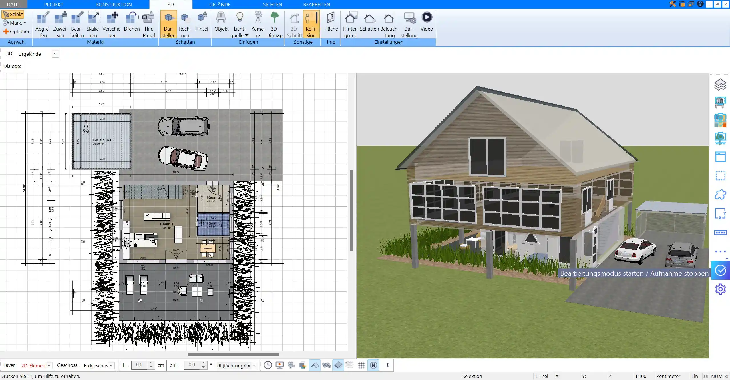 Erker-Grundriss in 2D erstellt mit dem Plan7Architekt