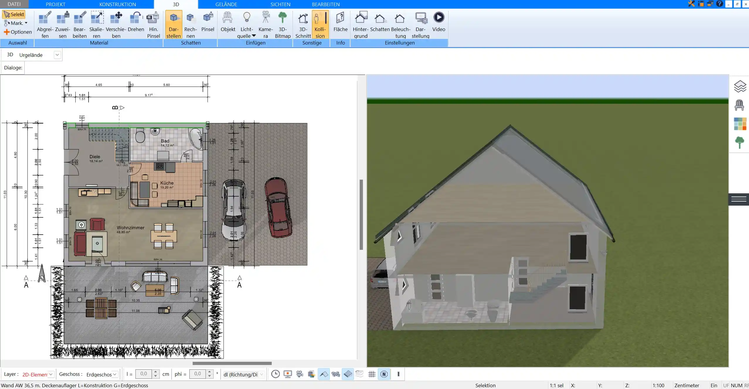 Fertig geplanter Grundriss mit Erker – erstellt und visualisiert mit dem Plan7Architekt