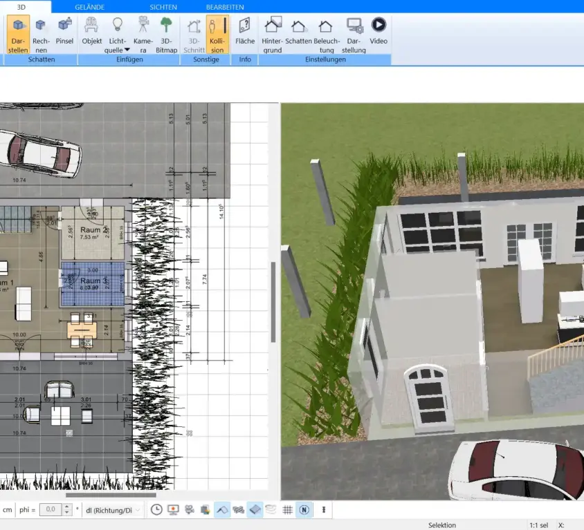 Grundrissentwurf eines Nullenergiehauses mit dem Plan7Architekt