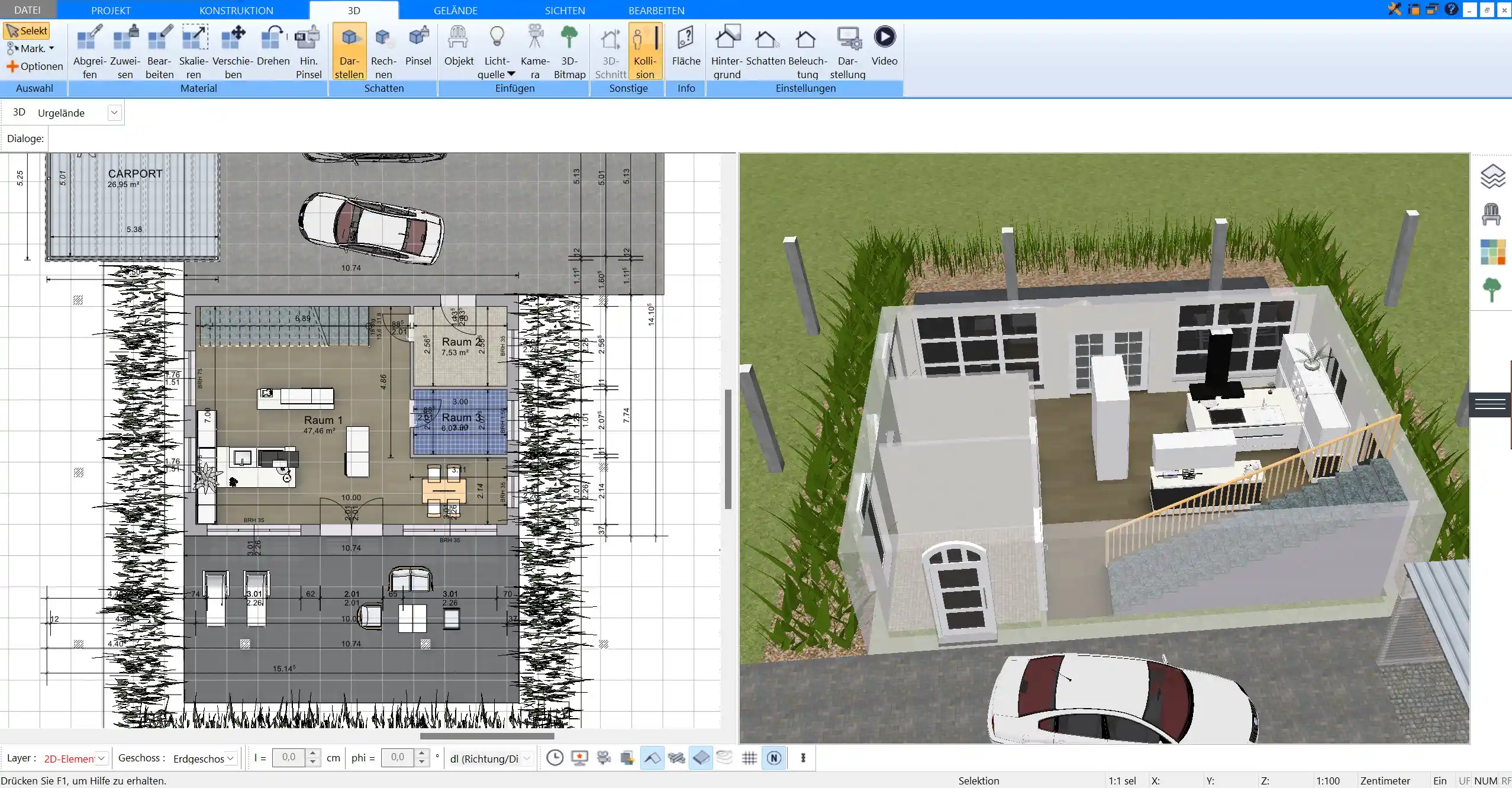 Grundrissentwurf eines Nullenergiehauses mit dem Plan7Architekt