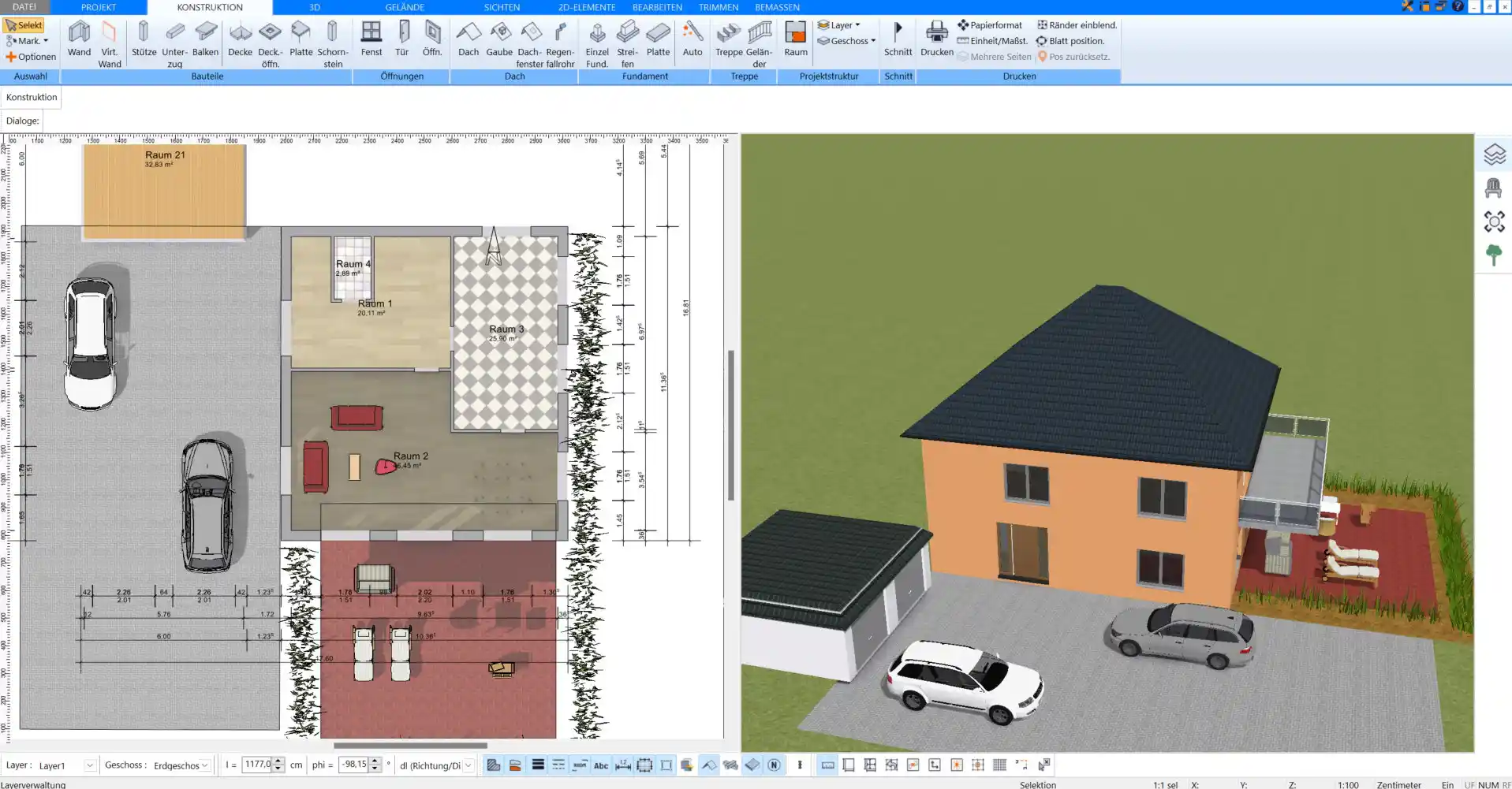 Visualisierung eines nachhaltigen Ökohaus-Grundrisses mit Plan7Architekt